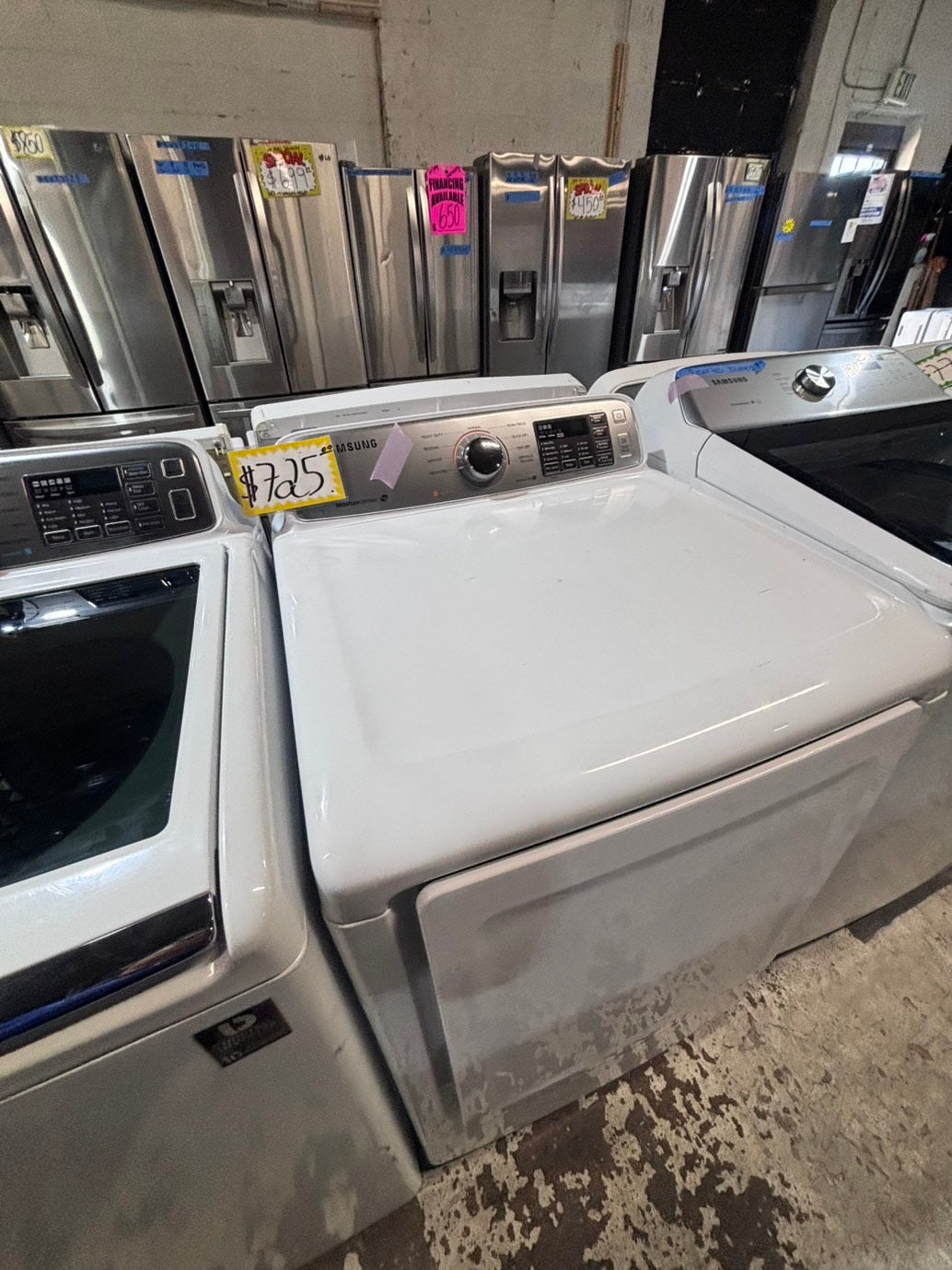 >*samsung white  top top load washer large capacity & dryer set electric 220v side x side top load stainless steel drum white color used-refurbished #W5Z6YB