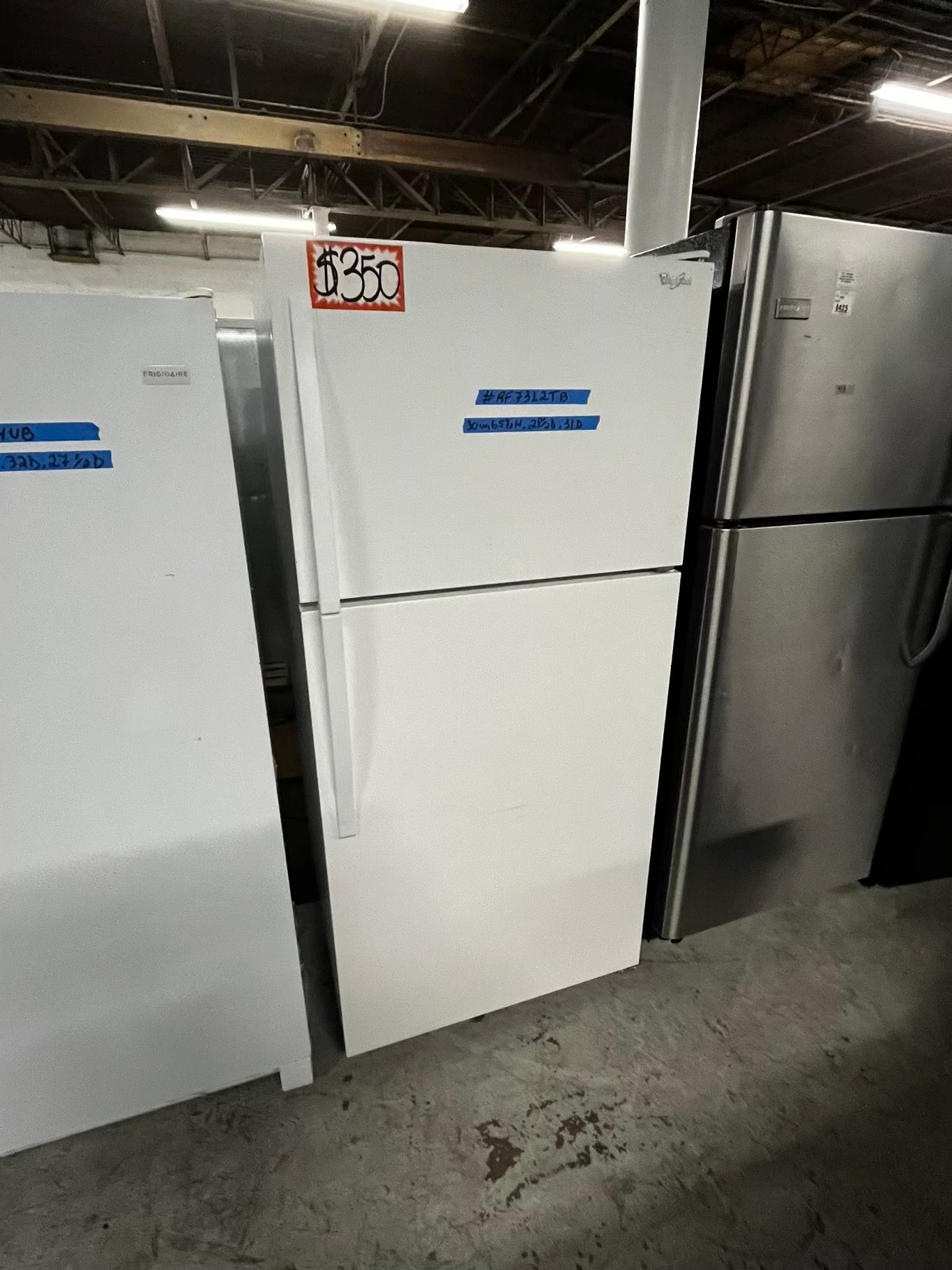 *Whirlpool top freezer refrigerator in white 30” used - refurbished #RF7312TB