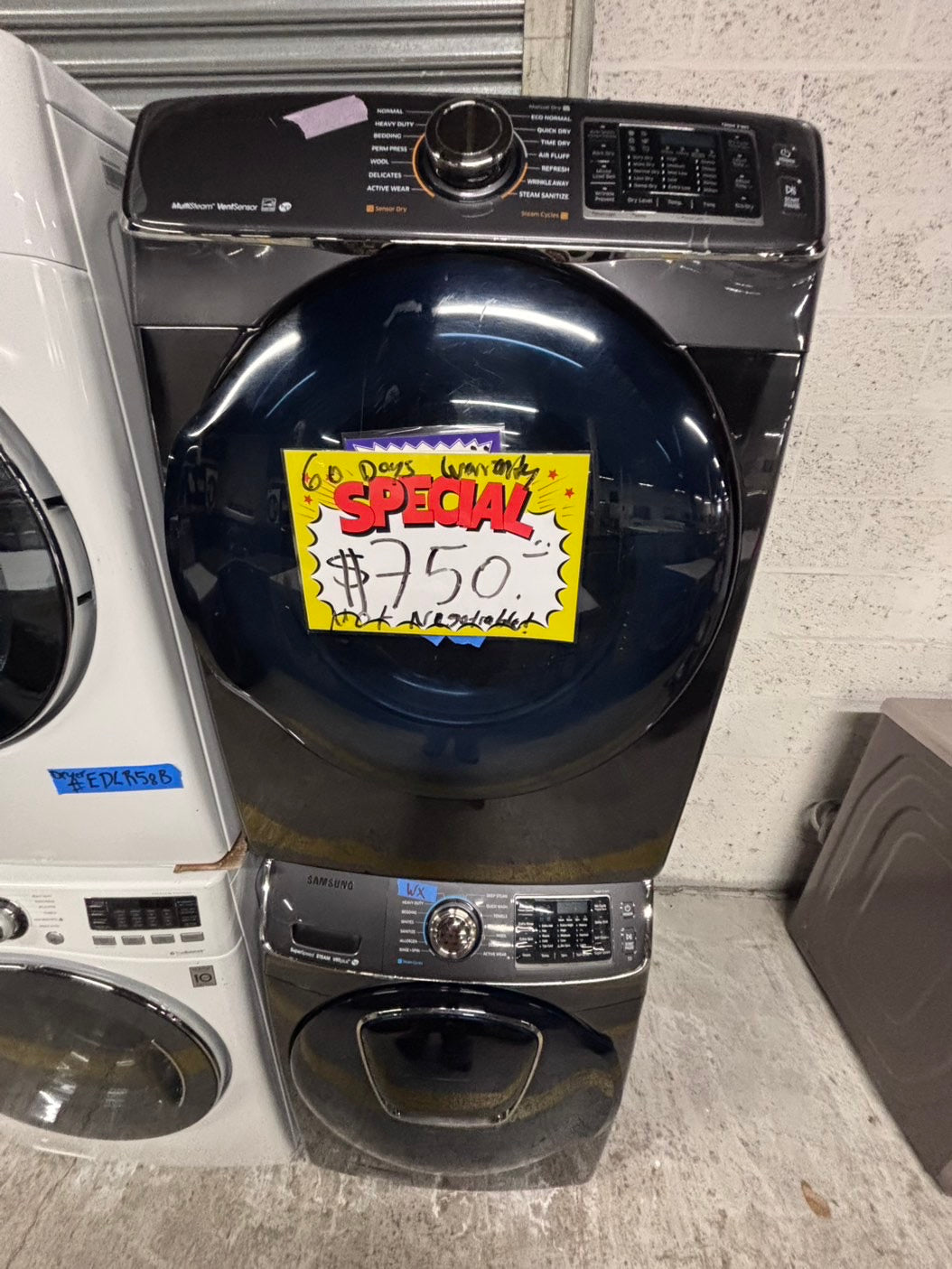 >samsung  front load washer 4.5 cu ft & dryer 7.5 cu ft set electric 220v front load stackable or side by side - sensor dry He in dark gray   #WDKS1B