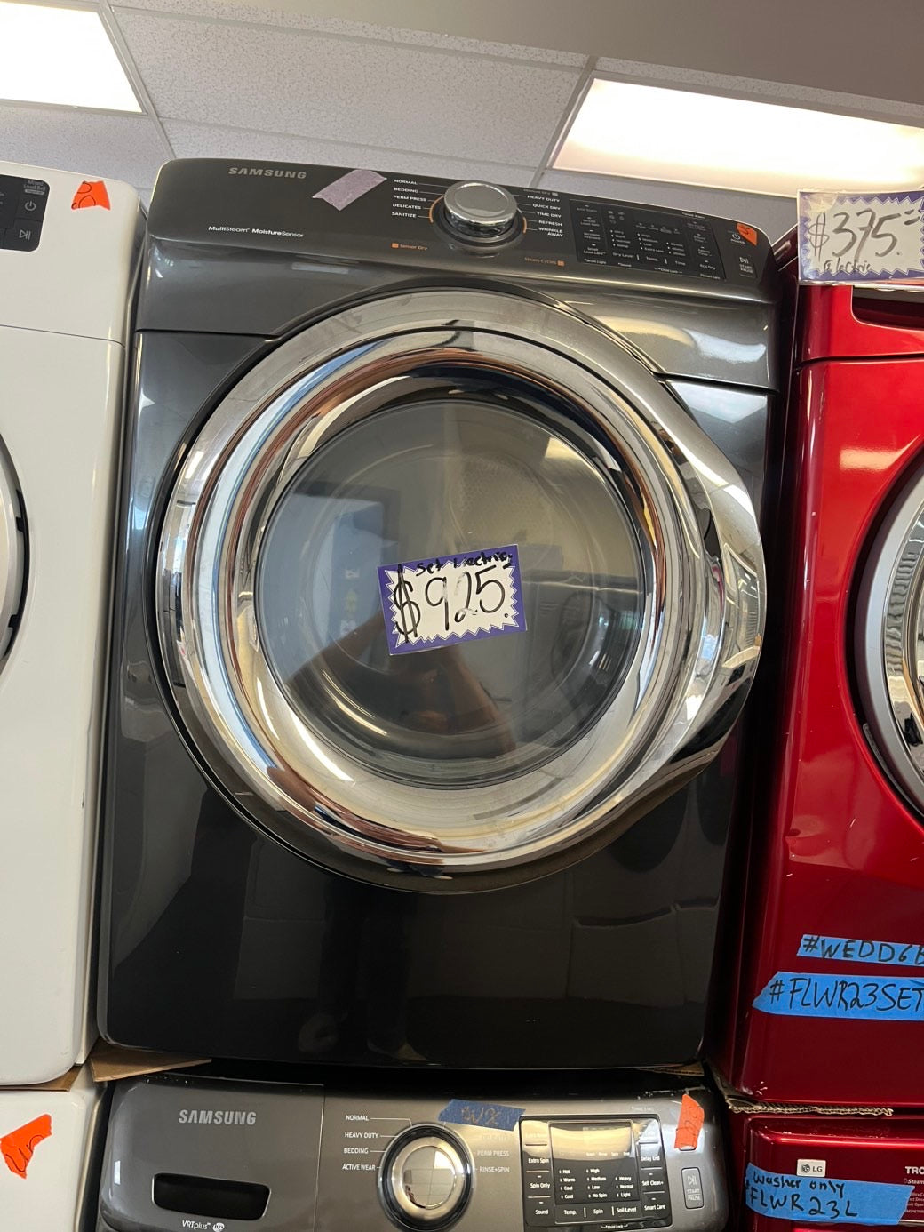>Samsung steam ENERGY STAR washer 4.5 cu ft & dryer 7.5 cu ft set electric steam 220v front load stackable or side by side - sensor dry Black stainless steel #FWD45GL