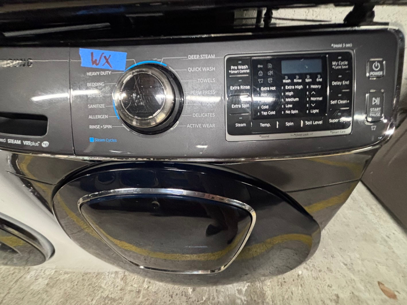 >samsung  front load washer 4.5 cu ft & dryer 7.5 cu ft set electric 220v front load stackable or side by side - sensor dry He in dark gray   #WDKS1B