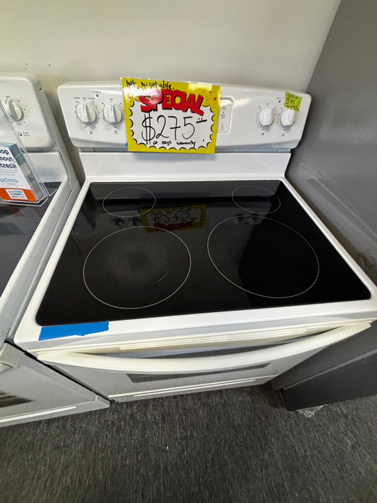 Kenmore Glass top electric 220v range 4-burner bake/broil  self clean white  30" Refurbished #ESKW13JL