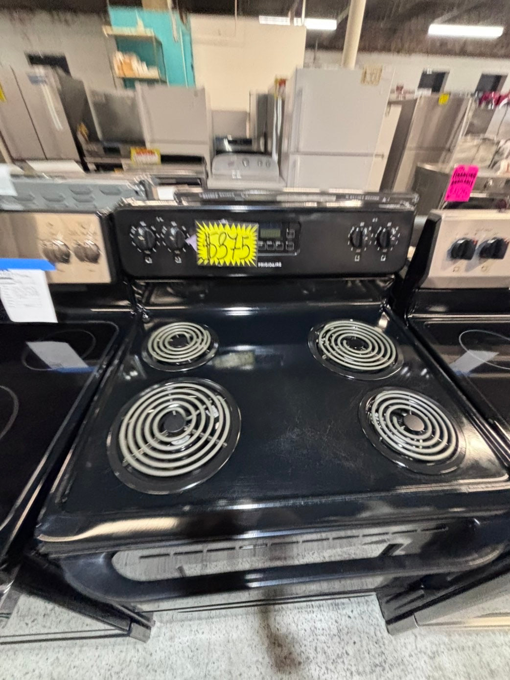 >*frigidaire black  electric coil top range coil 220v bake /Broil 4 burner used-Refurbished  great condition 30" #FBF55B