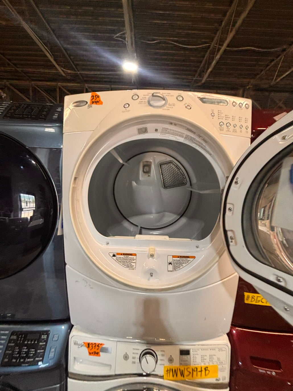 }}Whirlpool steam washer 4.5 cu ft & dryer 7.2 cu ft mix & match set electric steam 220v front load stackable or side by side - sensor dry white color   #WY918SET