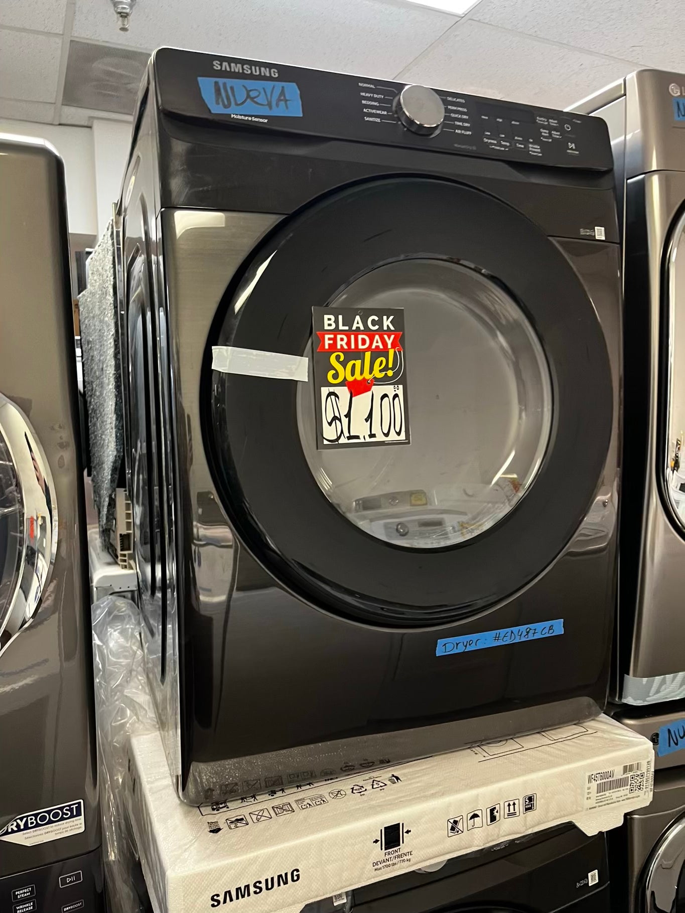 ~ ⚡️ Black Friday 🎉 New Open Box 📦 Scratch & Dent Samsung 4.5 cu. ft. High-Efficiency Front Load Washer in Brushed Black with Self-Clean+ & 7.5 cu. ft. Vented Stackable Electric Dryer in Brushed Black with Sensor Dry | Stock Number #WD6392SL