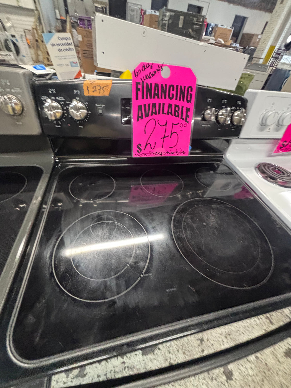 }sale🎈GE black electric 220v glass top range 5 burners bake Broil roast self clean black color 30" used-Refurbished working 💯with warranty  #BGE41B
