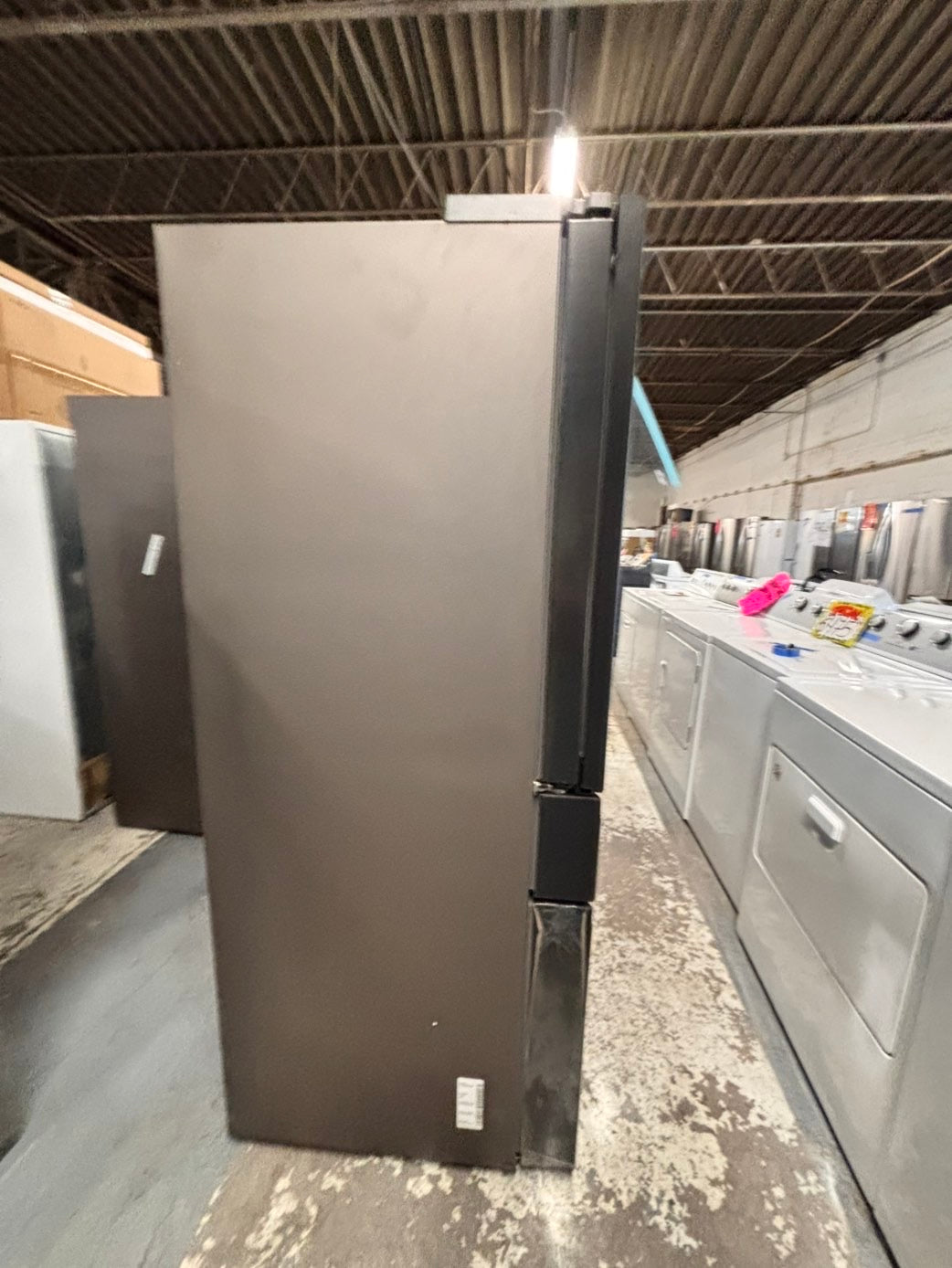 >new open box   Samsung Bespoke 23 cu. ft. Counter Depth 4-Door French Door Refrigerator in Stainless Steel with Family Hub in Charcoal Glass #RFFH8Z41B