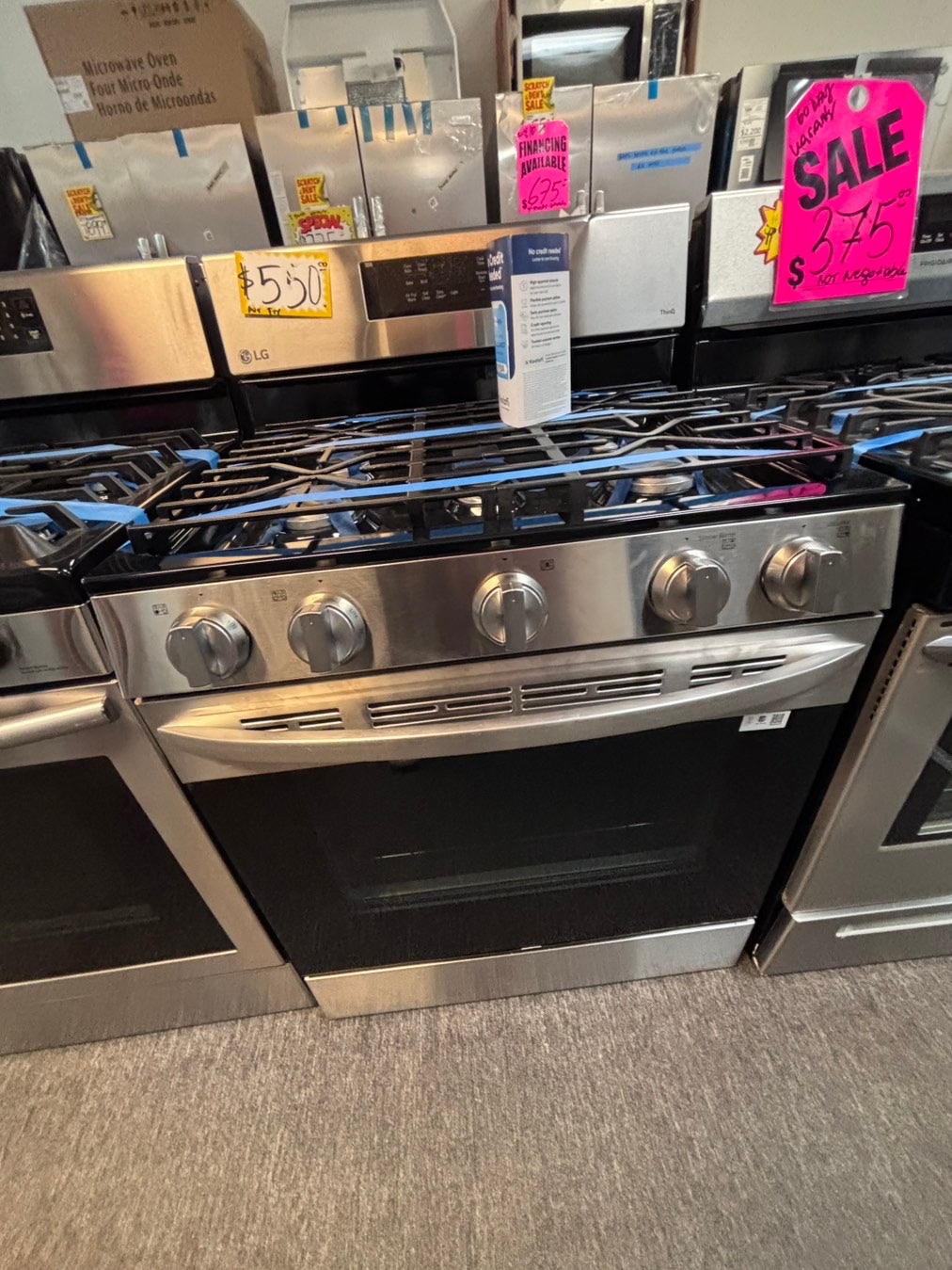 >LG Gas range 5 burner convection oven bake ,broil Hi/Lo self clean in stainless steel used-Refurbished 30” #SG7ZYYL