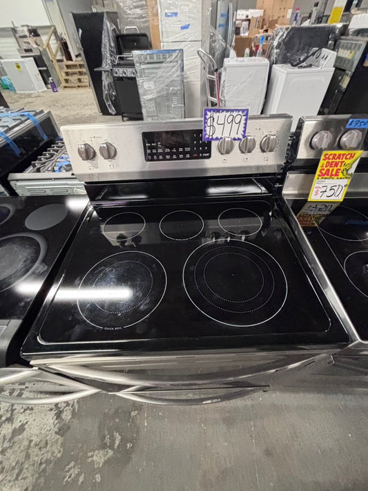 >*frigidaire Air-fry Glass Top electric stove stainless steel convection oven bake broil 5 burner Self clean 30” used-Refurbished #FEA5Q1B