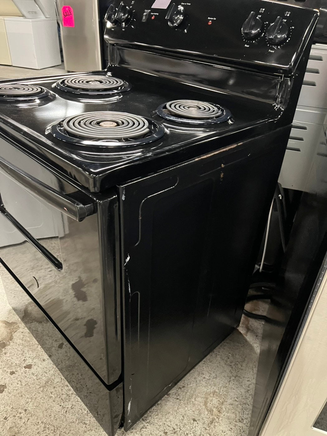 =Ge electric coil top electric range coil 220v 4 burner Refurbished bake Broil 30" Black & #ERF56VB