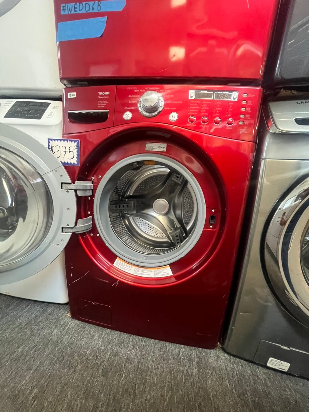 >LG washer 4.0cu ft & dryer 7.5 steam set electric 220v front load stackable or side by side - sensor dry in red  #FLWR23SETL