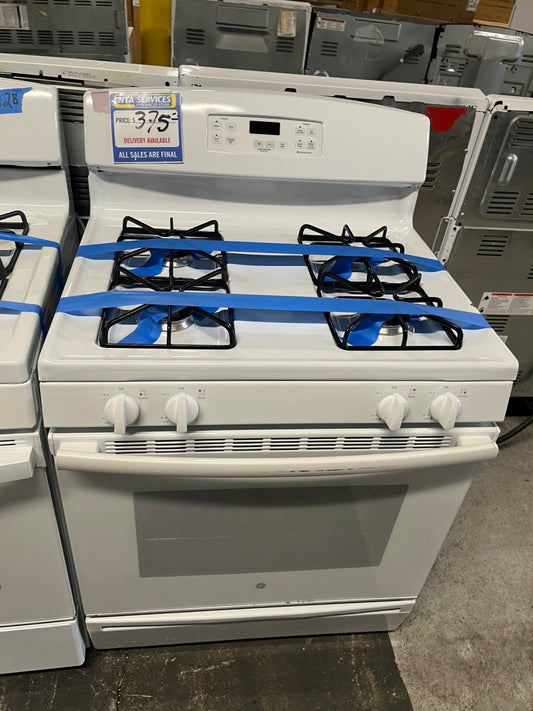 =GE Gas range 4 burner bake broil Hi/Lo self clean in white used-Refurbished 30” #GER89B