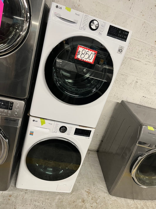 LG 24 white Front load washer and Steam electric dryer set stackable 240V #LG2455WB