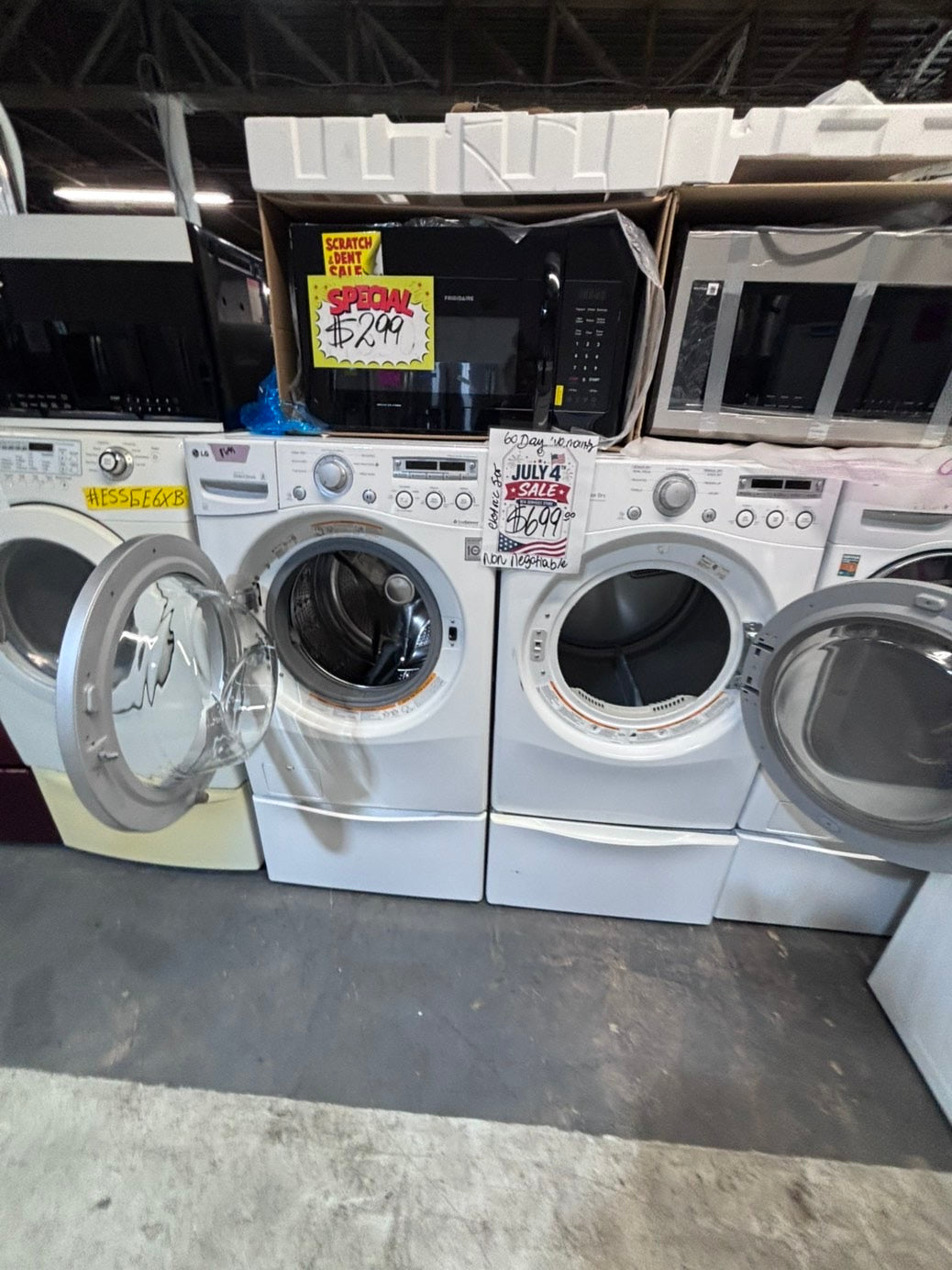 >*used- refurbished LG front load washer & dryer set  electric 220v large  capacity with pedestals in red color 27” #SFL55V7B