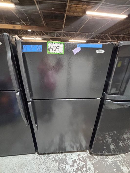 >>whirlpool 33” Top freezer fridge with ice maker ,black  used-refurbished #RRT13QB