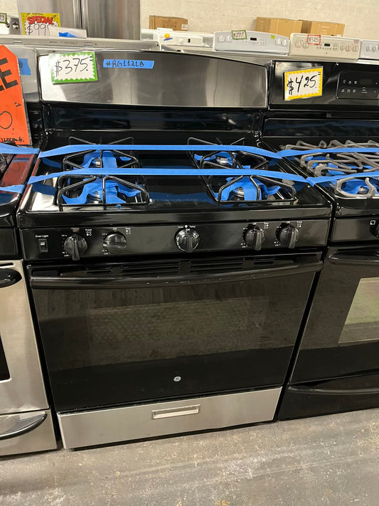 - GE GAS range black & stainless steel 4 burner bake broil  30” item number #RG112LB
