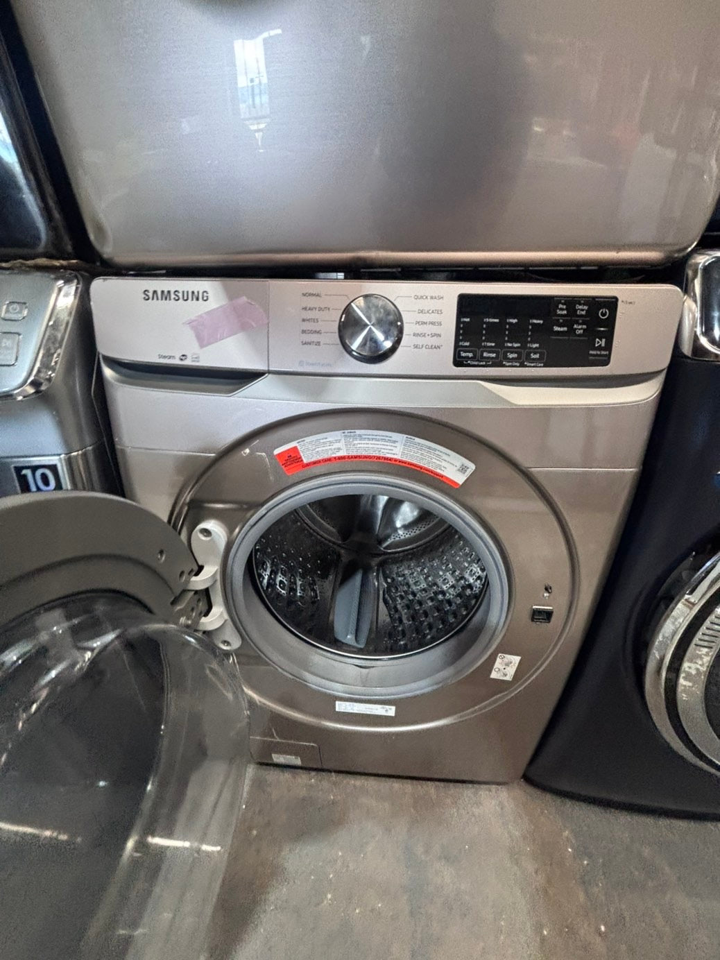 >*Samsung steam ENERGY STAR washer 4.5 cu ft & dryer 7.5 cu ft set electric steam 220v front load stackable or side by side - sensor dry ,gray color #FWD4Q1SET