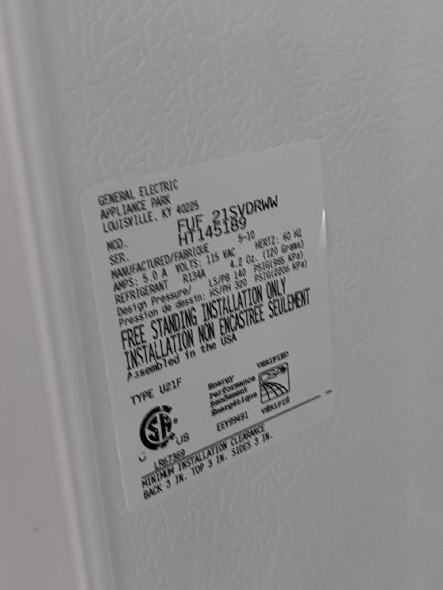 >>GE up-right freezer white 21 cu.ft Refurbished-used #RFF20CZ1B