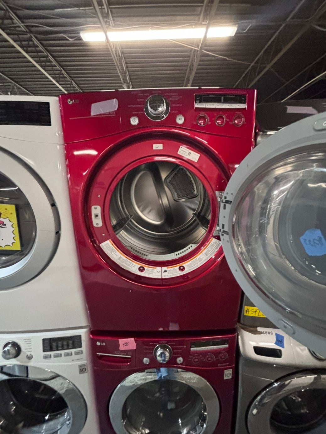 >* LG washer & dryer set electric 220v front load stackable or side by side - sensor dry in red color #LERA5SET