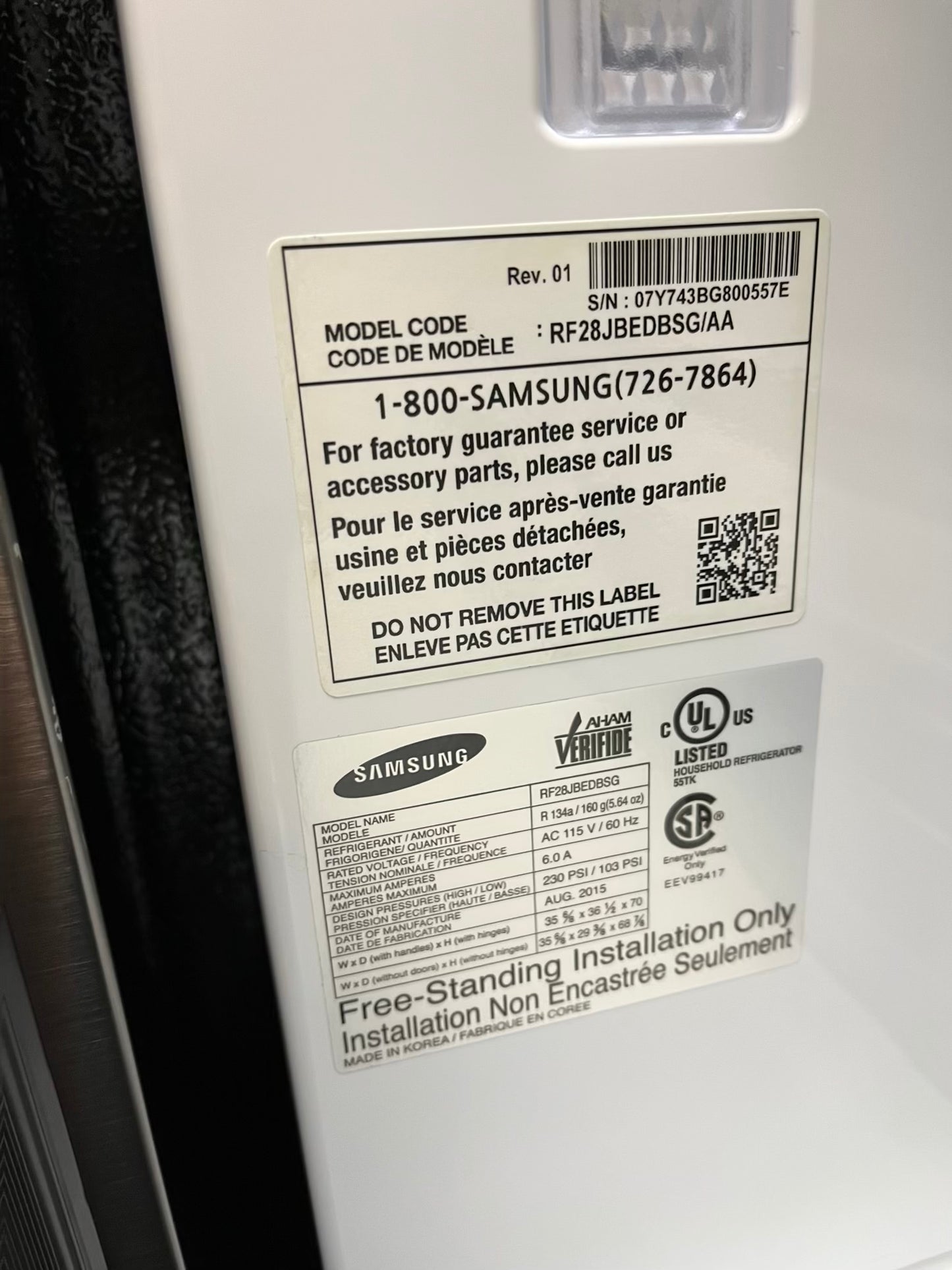 Samsung Four door refrigerator Showcase Slate stainless steel w/ice water dispenser 36" Refurbished #RF736EB