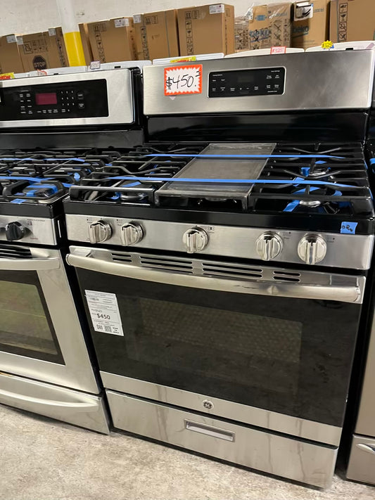 GE gas range stainless steel 5 burner bake broil hi/lo 30" #ER675FB