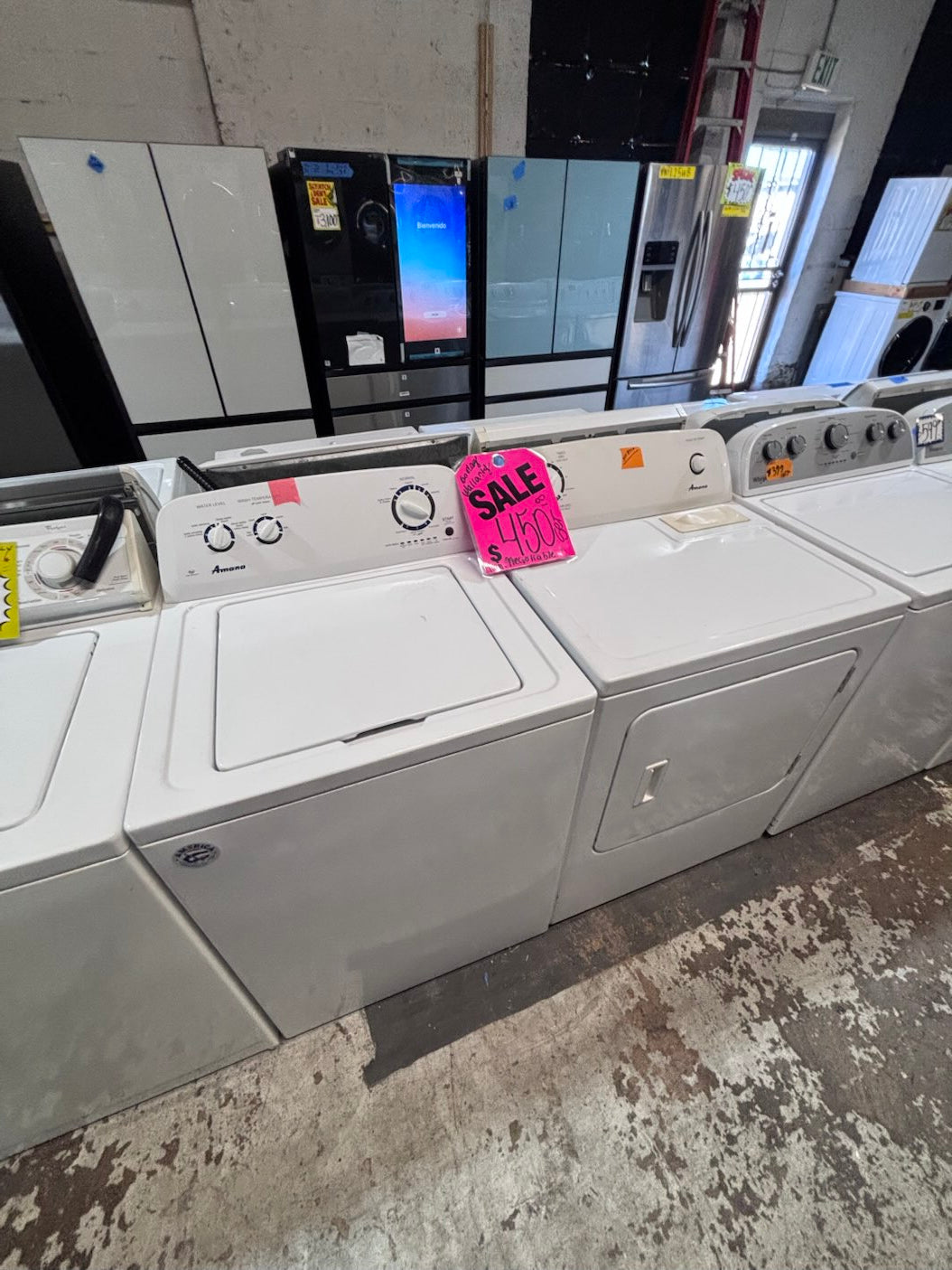 }}Amana  top load washer with agitator & electric dryer 220v  set top load side by side #AWM23TB
