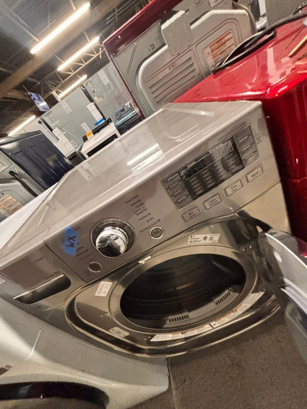 >LG steam sensor Dry front load stackable electric 220v dryer stainless steel drum in gray -silver color ,used-refurbished 27" #DEL436B