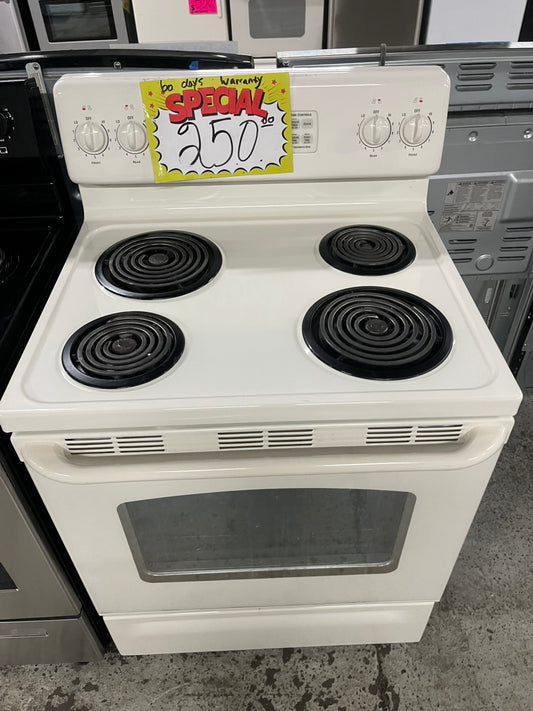 🥳🎉=Ge off white electric coil top electric range coil 220v 4 burner Refurbished in bake Broil self clean 30" #RERC29B