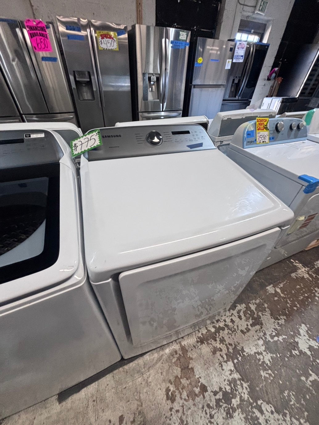 >*samsung white  top top load washer large capacity & dryer set electric 220v side x side top load stainless steel drum white color used-refurbished #W5CB3YB