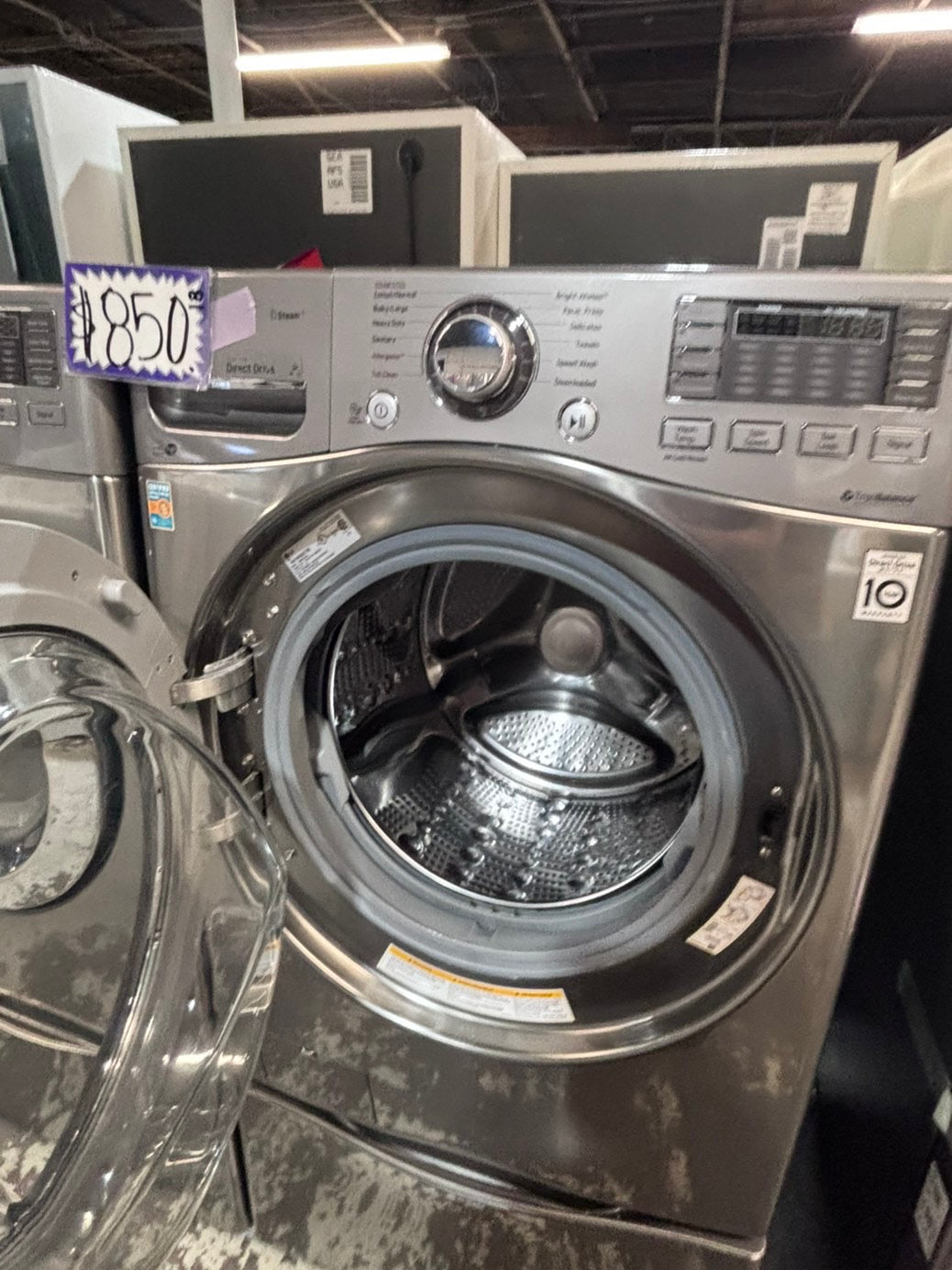 >>used- LG  Kenmore  front load washer & dryer set  electric 220v large  capacity with pedestals in gray (silver) color 27” #PS3EASET