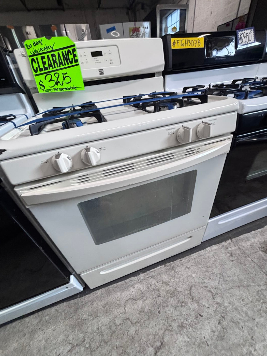 }sale🔥Kenmore  Gas range 4 burner bake broil Hi/Lo self clean in off white working 💯 with warranty ,used-Refurbished 30” #KG66D7B