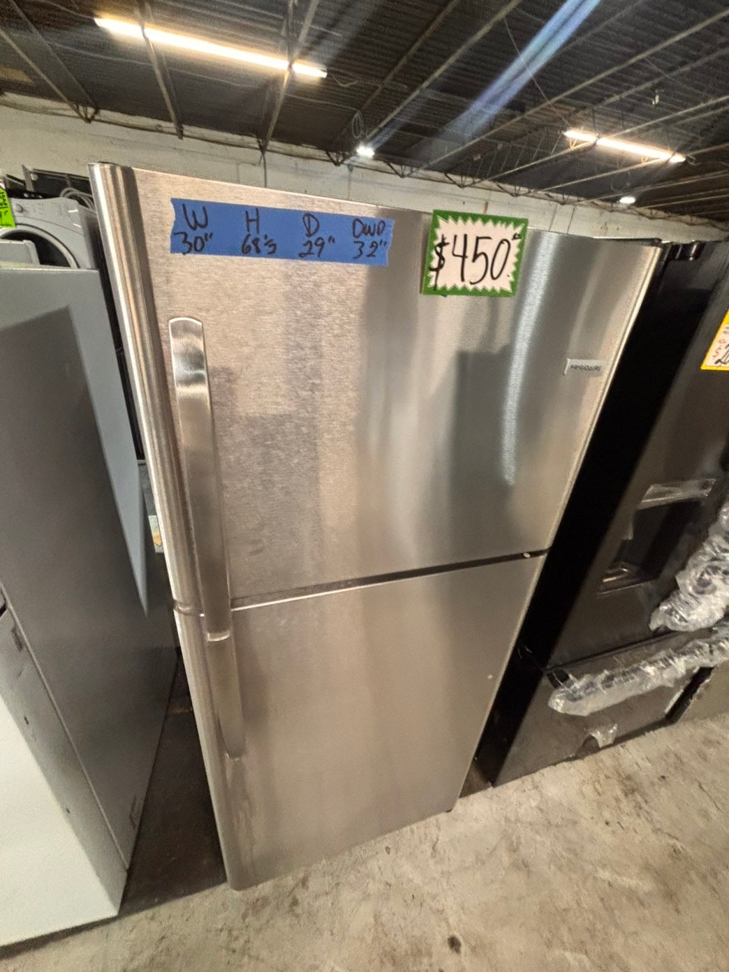 >*frigidaire  top freezer refrigerator stainless steel used-refurbished 30"x 681/2h #RF21RB