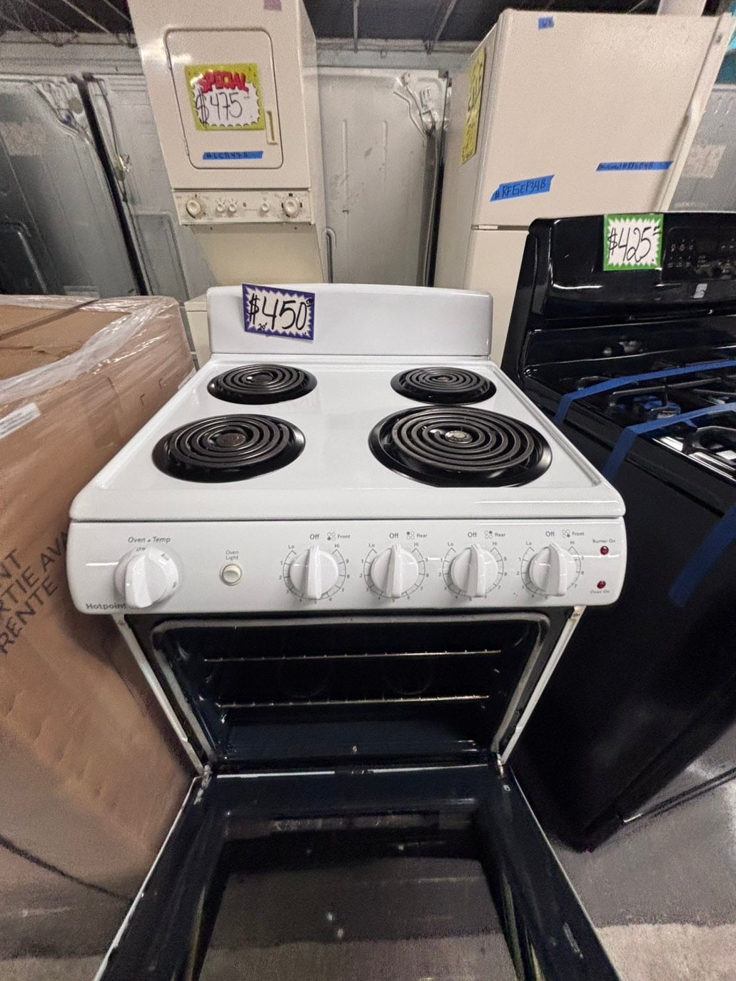 >20” Top coil white electric stove with broil 20” #EF426B