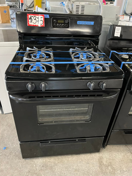 - Frigidaire GAS range black 4 burner  bake broil self clean 30” item number #GR505DB