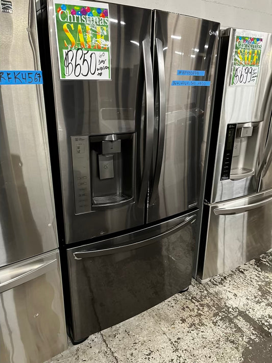 🎄Holiday Sale 🎁Used | Refurbished LG 36” 28cu.ft. French door refrigerator black stainless steel w/ice water dispenser - stock number #RF453P7B
