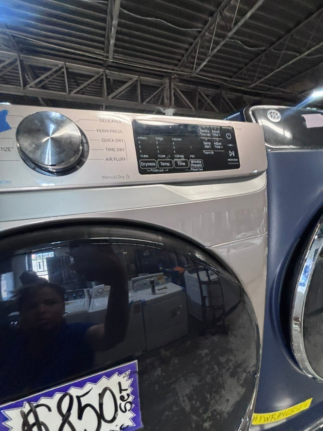 >*Samsung steam ENERGY STAR washer 4.5 cu ft & dryer 7.5 cu ft set electric steam 220v front load stackable or side by side - sensor dry ,gray color #FWD4Q1SET