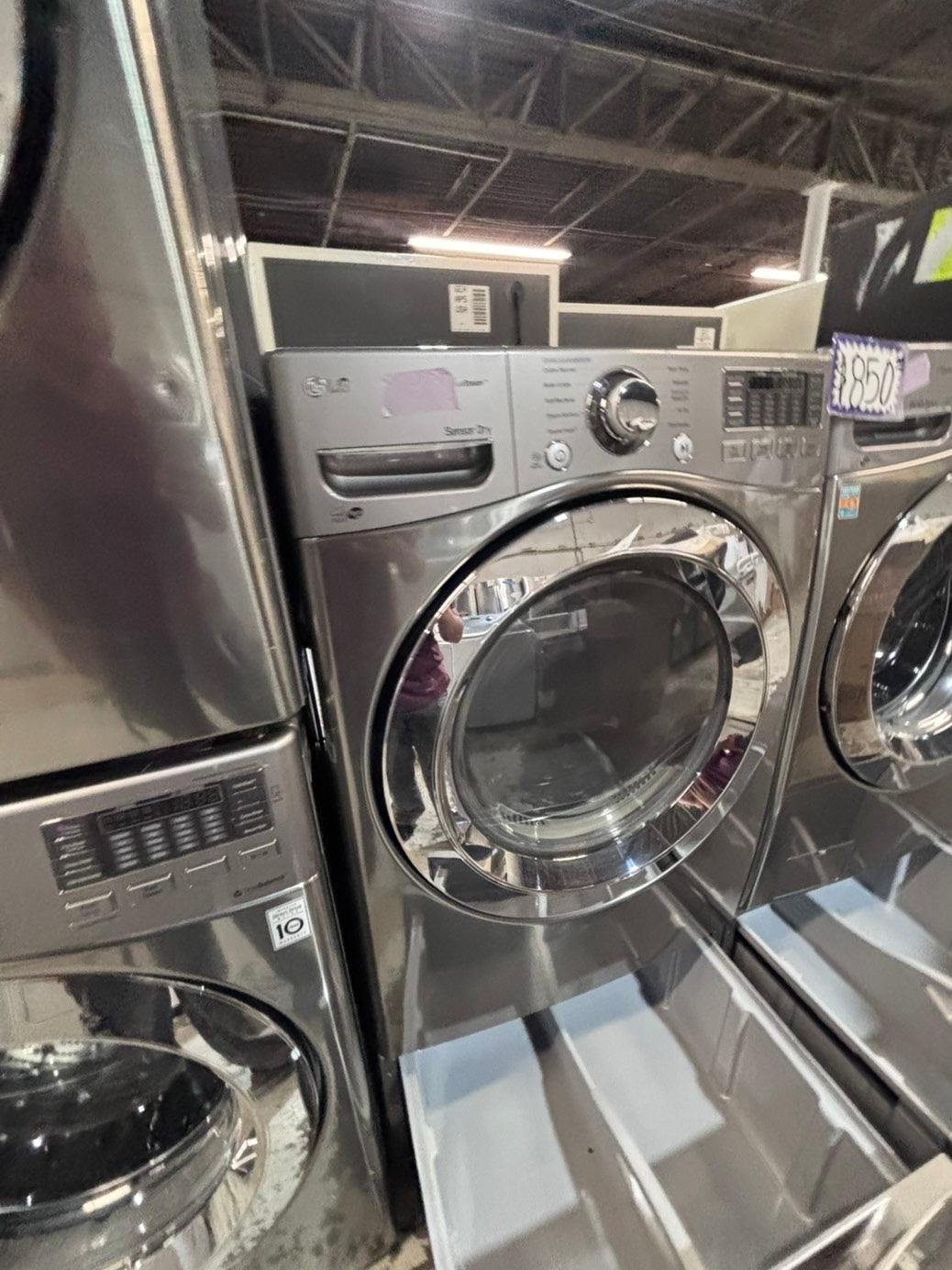 >>used- LG  Kenmore  front load washer & dryer set  electric 220v large  capacity with pedestals in gray (silver) color 27” #PS3EASET