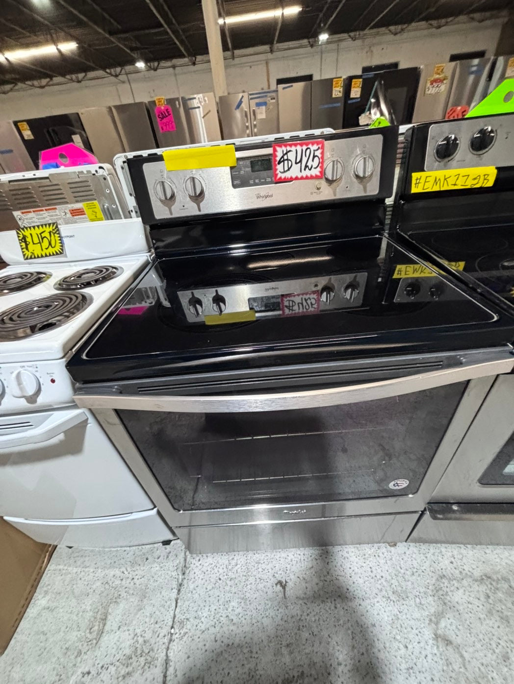 >*whirlpool electric 220v glass top range 5 burner  bake Broil roast convection oven  self clean stainless steel 30" Refurbished #EW55SPB