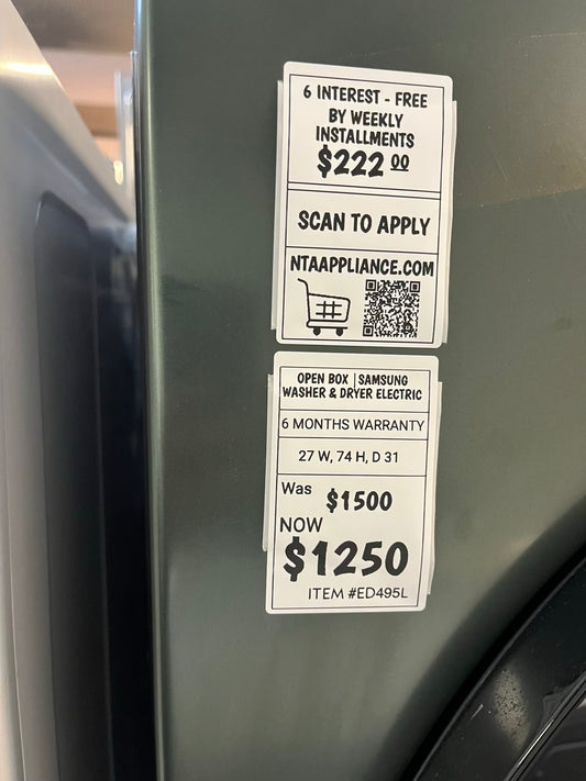 Open Box 📦 Samsung electric 220v 27” wash-tower (washer & dryer) large capacity one unit stacked#ED495L
