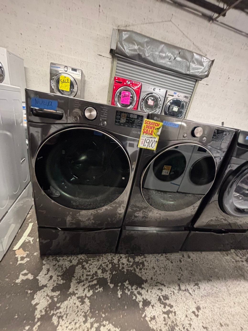 >>New open box 📦 LG steam  front load washer & dryer electric set with pedestal storage 27” #WD74007B