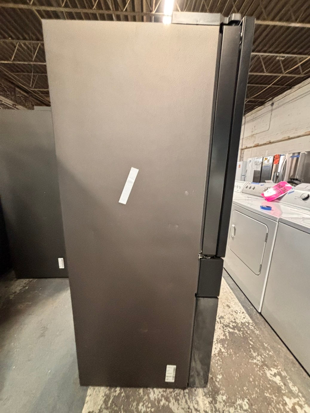 >new open box costumer return  Samsung Bespoke 23 cu. ft. Counter Depth 4-Door French Door Refrigerator in Stainless Steel with Family Hub in Charcoal Glass #RFFH1D41B