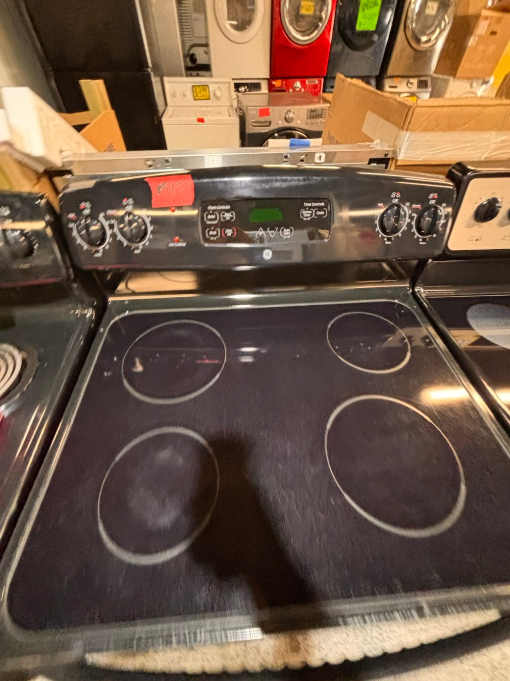 }}GE electric 220v glass top range bake Broil roast self clean oven black color ,working 💯  with warranty ! 30" used-Refurbished #GETTR71B