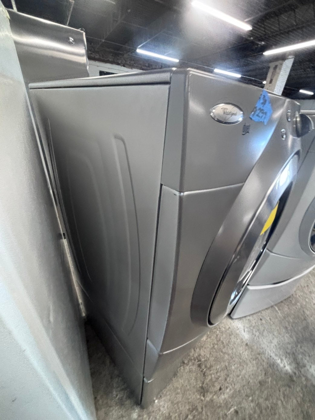 >*whirlpool Dryer electric 220v in white front load w/pedestal extra storage  drum large capacity 27" refurbished #EDV145B