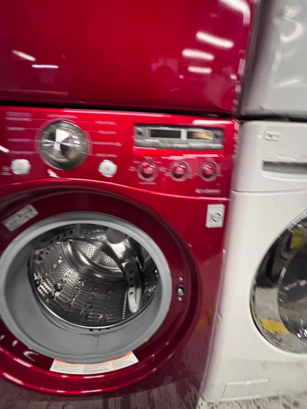 >LG washer 4.0cu ft & dryer 7.5 steam set electric 220v front load stackable or side by side - sensor dry in red  #WEG74BR