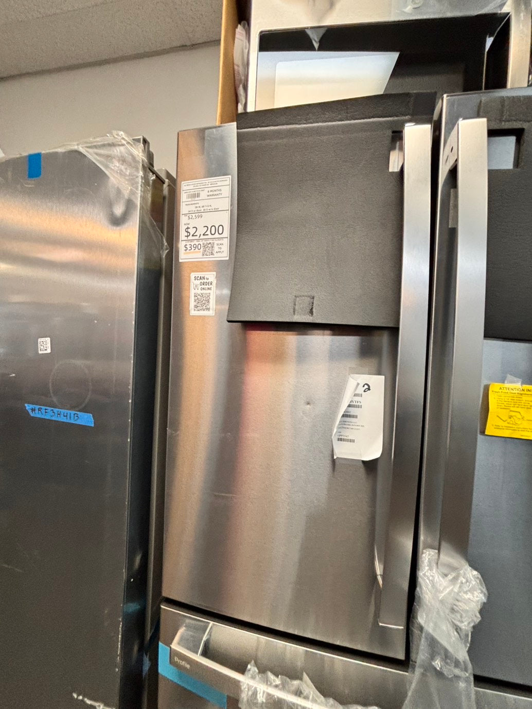 >Special 🎈3pc. Combo new open box  -french door 4-doors refrigerator GE 36” w/ice maker & water dispenser inside ,costumer return gas range five burners Airfry  & new open box over the range microwave GE #RFGAX3PC