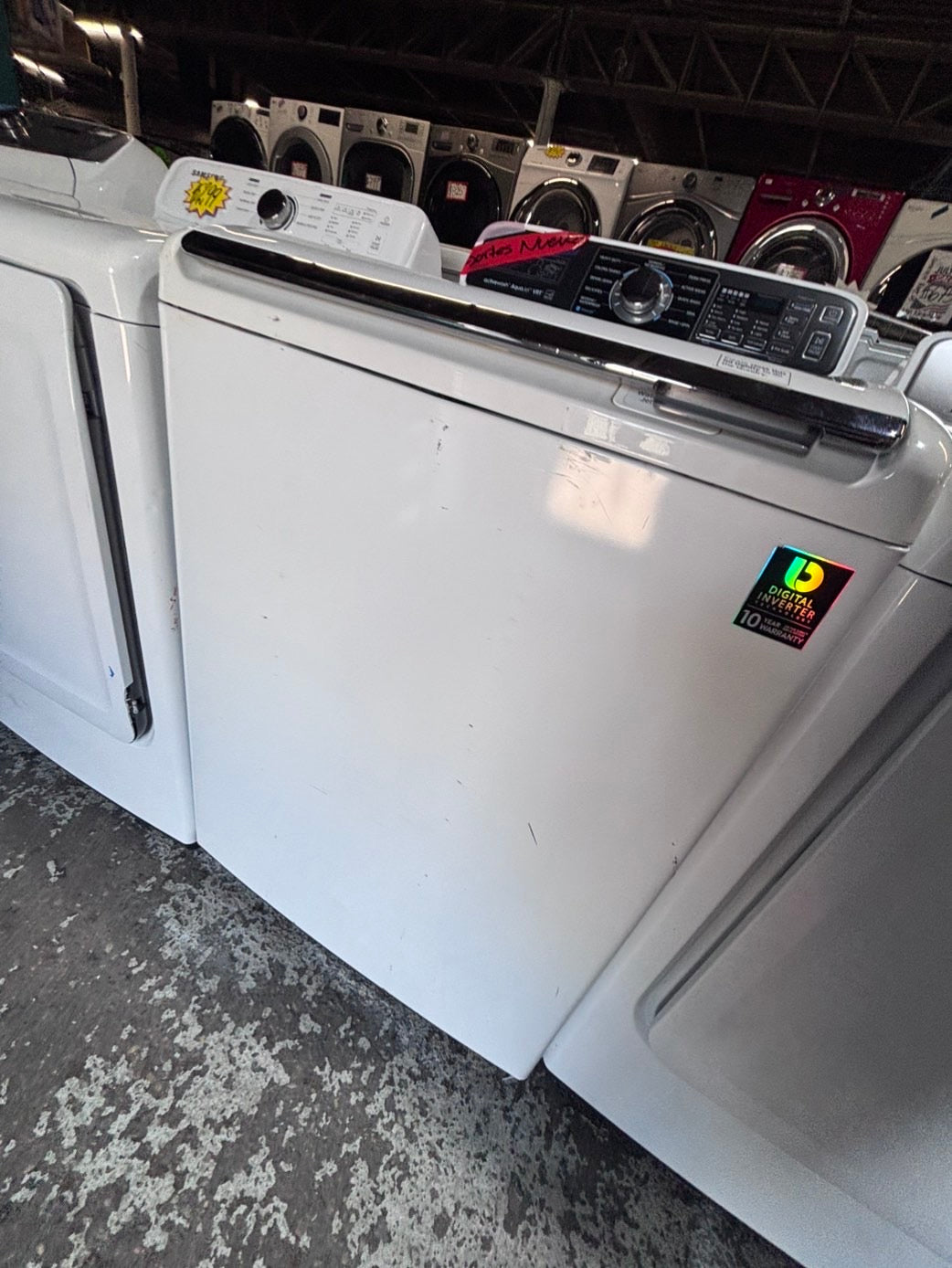 >*samsung white  top top load washer large capacity & dryer set electric 220v side x side top load stainless steel drum white color used-refurbished #W5AABB