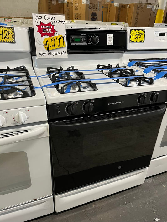 GE Spectra gas range 4 burner broil self clean in black & white 30" #CR810NB