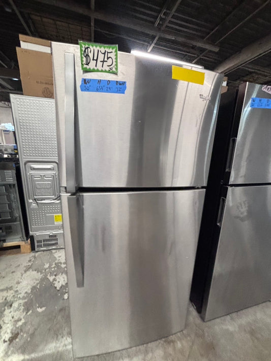 >*Whirlpool stainless steel top freezer refrigerator used-refurbished 30" #RPP4SB