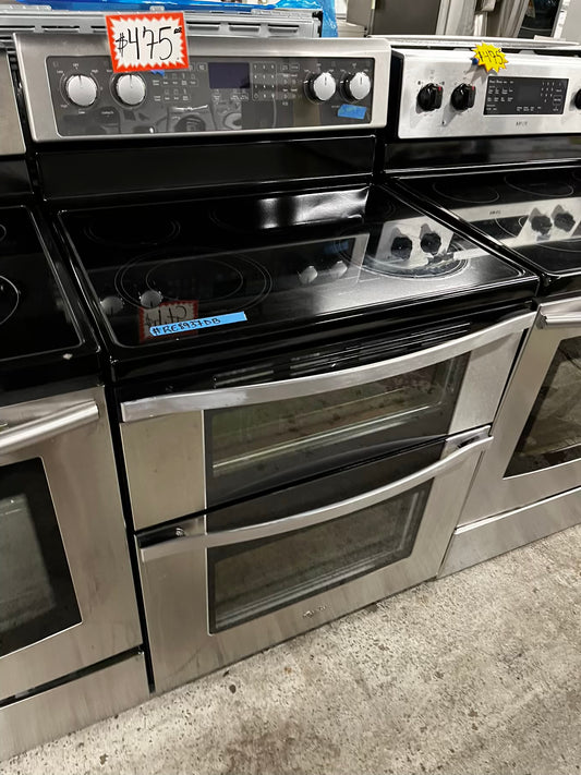 Whirlpool glass top electric range 220v 5 burner warm zone Refurbished stainless steel bake Broil self clean 30" #RE8937DB