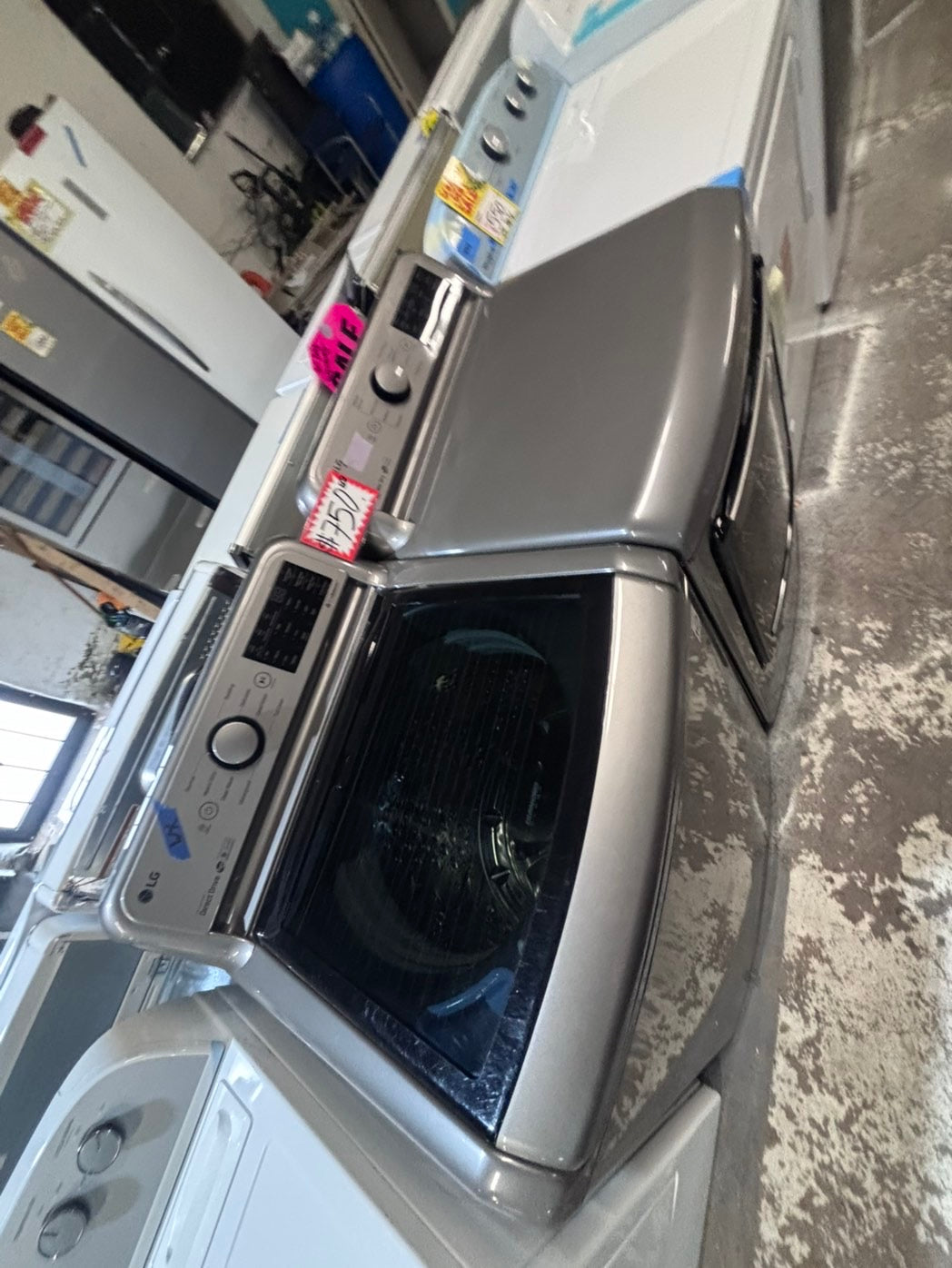 >> LG gray top top load washer large capacity & dryer set electric 220v side x side top load stainless steel drum gray color used-refurbished #WTL1TYB